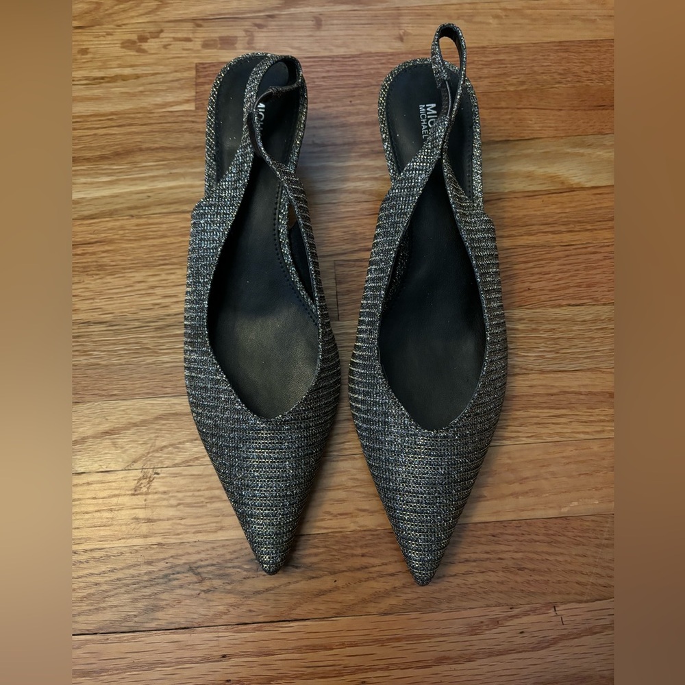 Michael Kors Womens Gold Sparkly Slip On Kitten Slingback Heels Size 7.5
